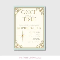 Once Upon a Time Baby Shower Invitation – Editable Soft Green and Gold Canva Template – Image 4