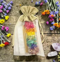 Rainbow Chakra Smudge Stick Bundle with Natural Wood & Dried Flowers | Crystal Healing Inspired Meditation Gift Set – Image 1