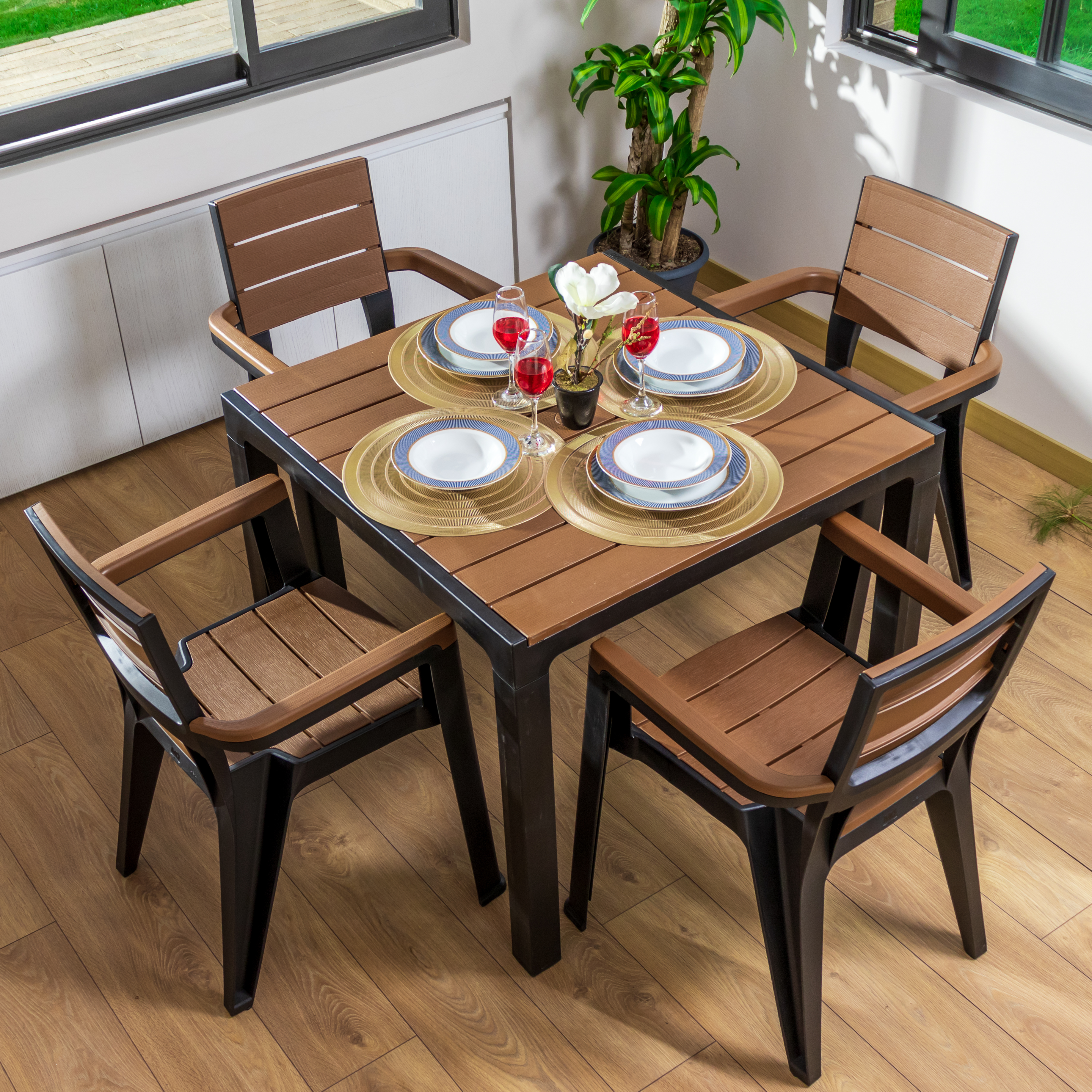 MQ Madeira Collection 4-Seat Table & 4 Arm Chair Set, – Image 33