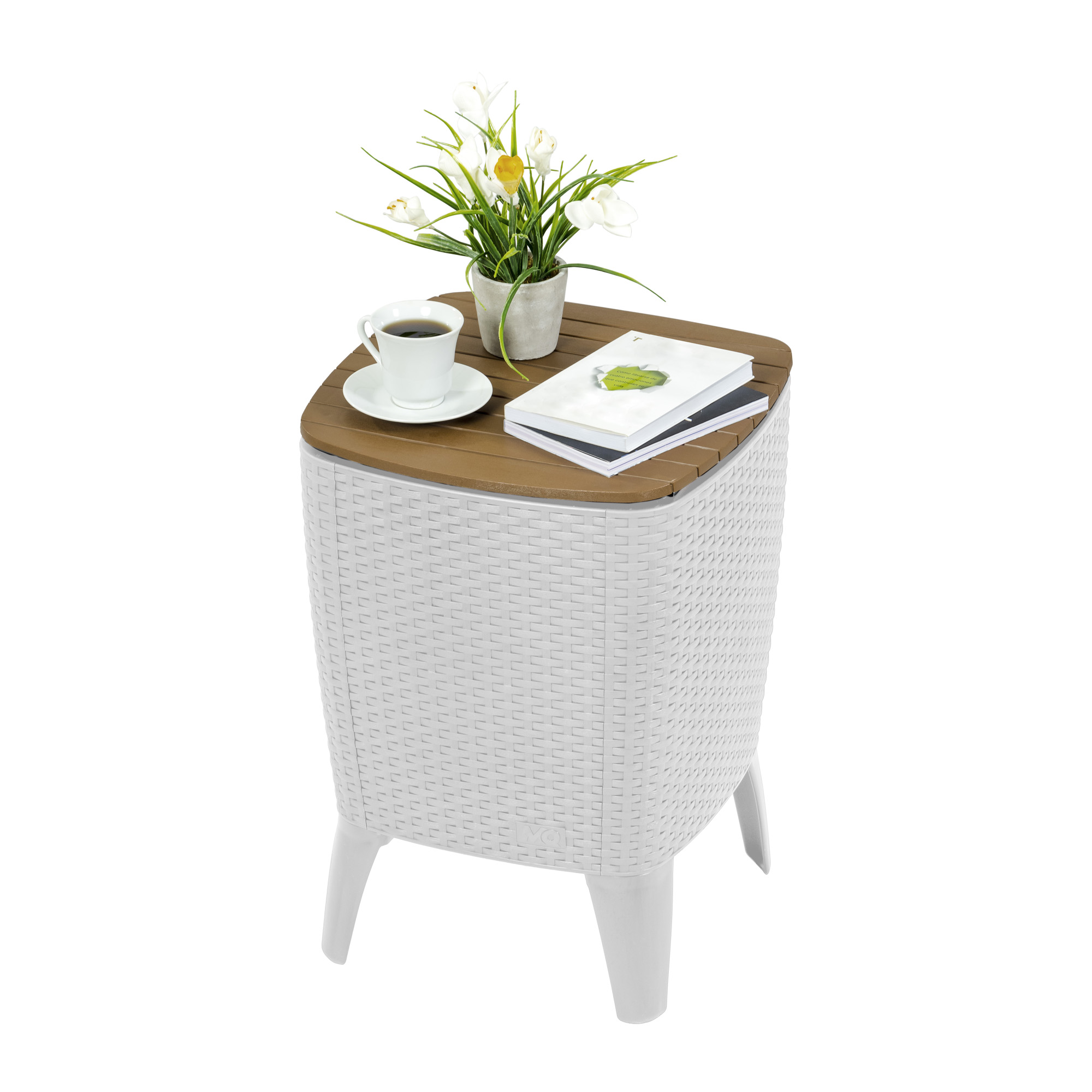 Cooler Table – White / Teak Brown