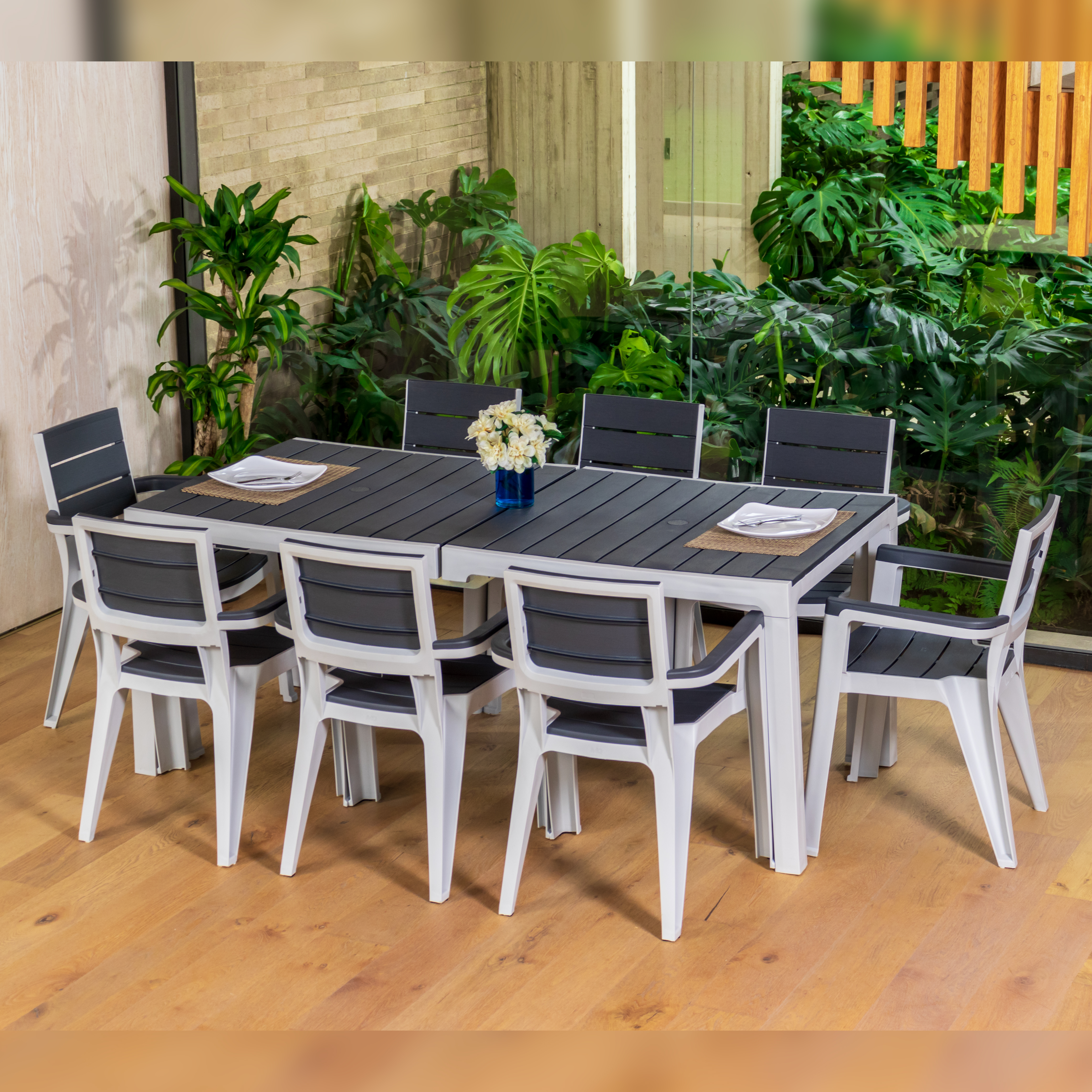 MQ Madeira Collection 8 Seat Table and 8 Chairs Set,  – Gray / Slate