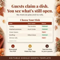 Thanksgiving Potluck Sign-Up | Editable Google Sheets Template with RSVP, Bring a Dish List and Recipes – Image 2