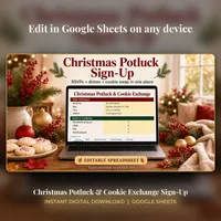 Christmas Potluck & Cookie Exchange Sign-Up | Editable Google Sheets Template with RSVP, Bring a Dish List, Cookie Swap and Gift Swap – Image 1