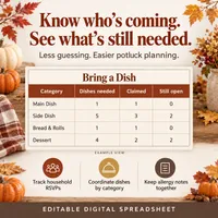 Thanksgiving Potluck Sign-Up | Editable Google Sheets Template with RSVP, Bring a Dish List and Recipes – Image 3
