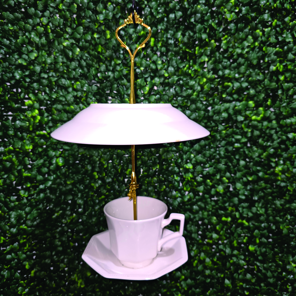 English Garden Hanging Teacup Bird Feeder with Floral Rain Cover | Tea Time for the Birds™ – Image 2