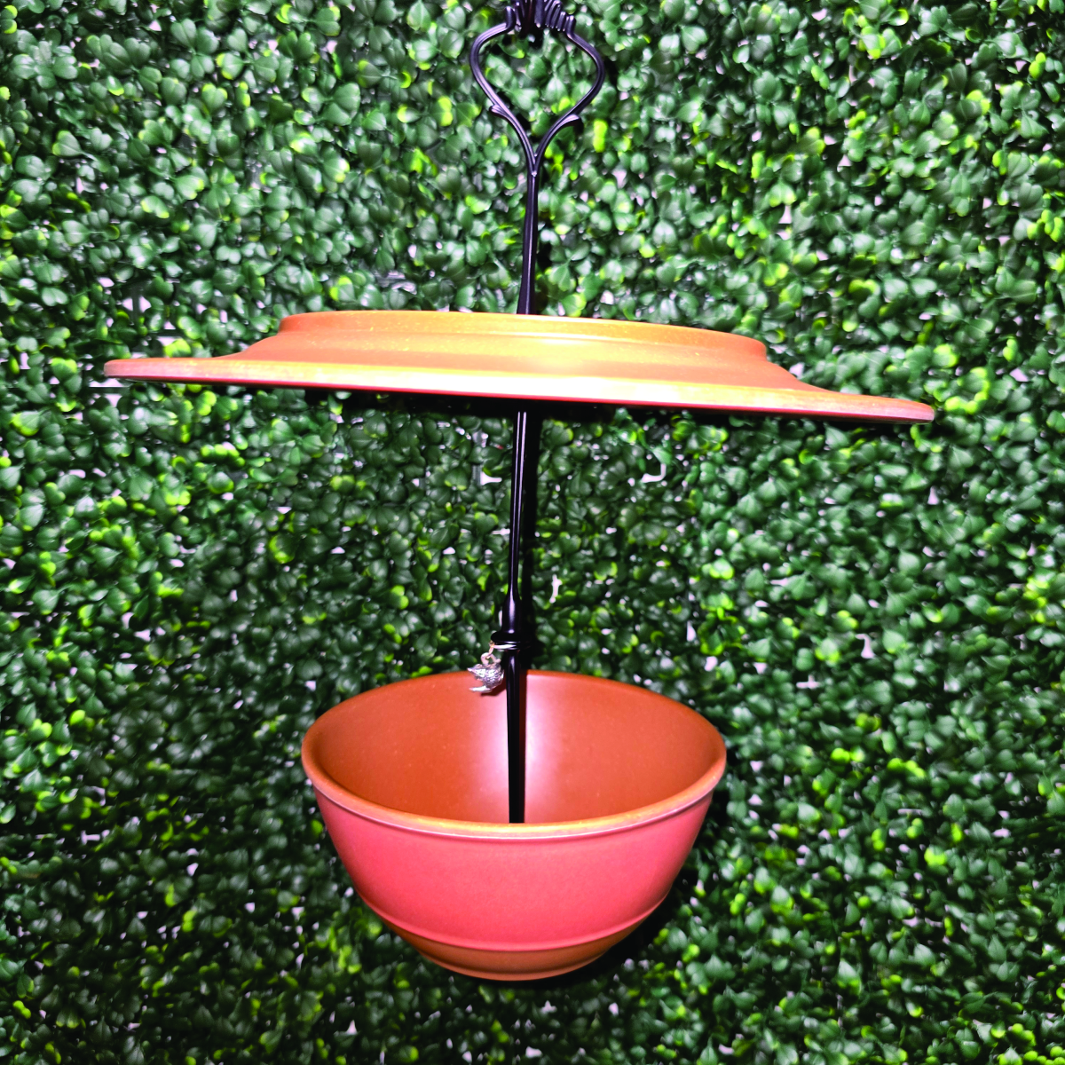 Melamine Terracotta Garden Hanging Bird Feeder with Rain Cover | Tea Time for the Birds™ – Image 1