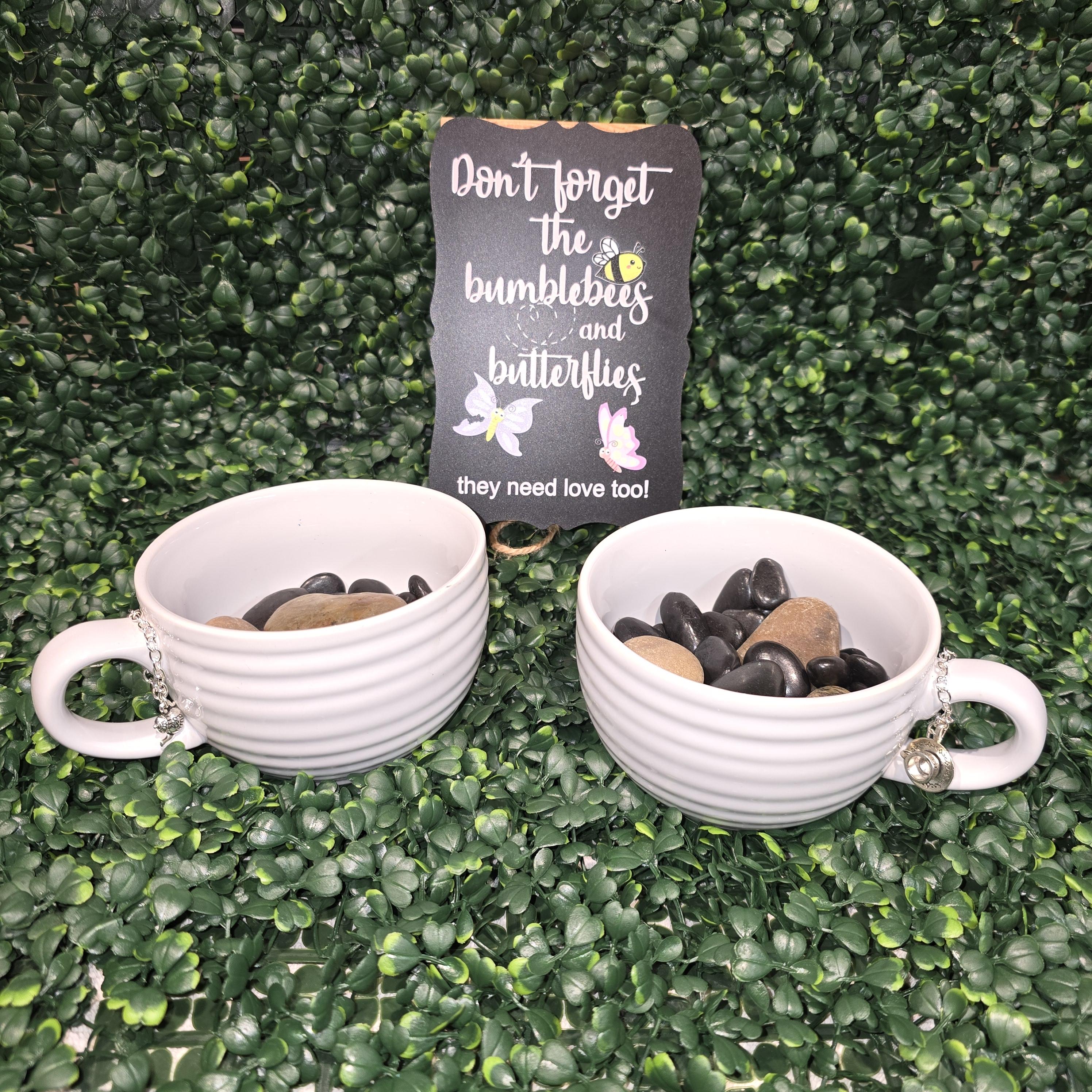 Nature's Sip™ Pollinator Water Bowl Set – Modern White Cup Pair | Handmade Bee & Butterfly Watering Stations – Image 1
