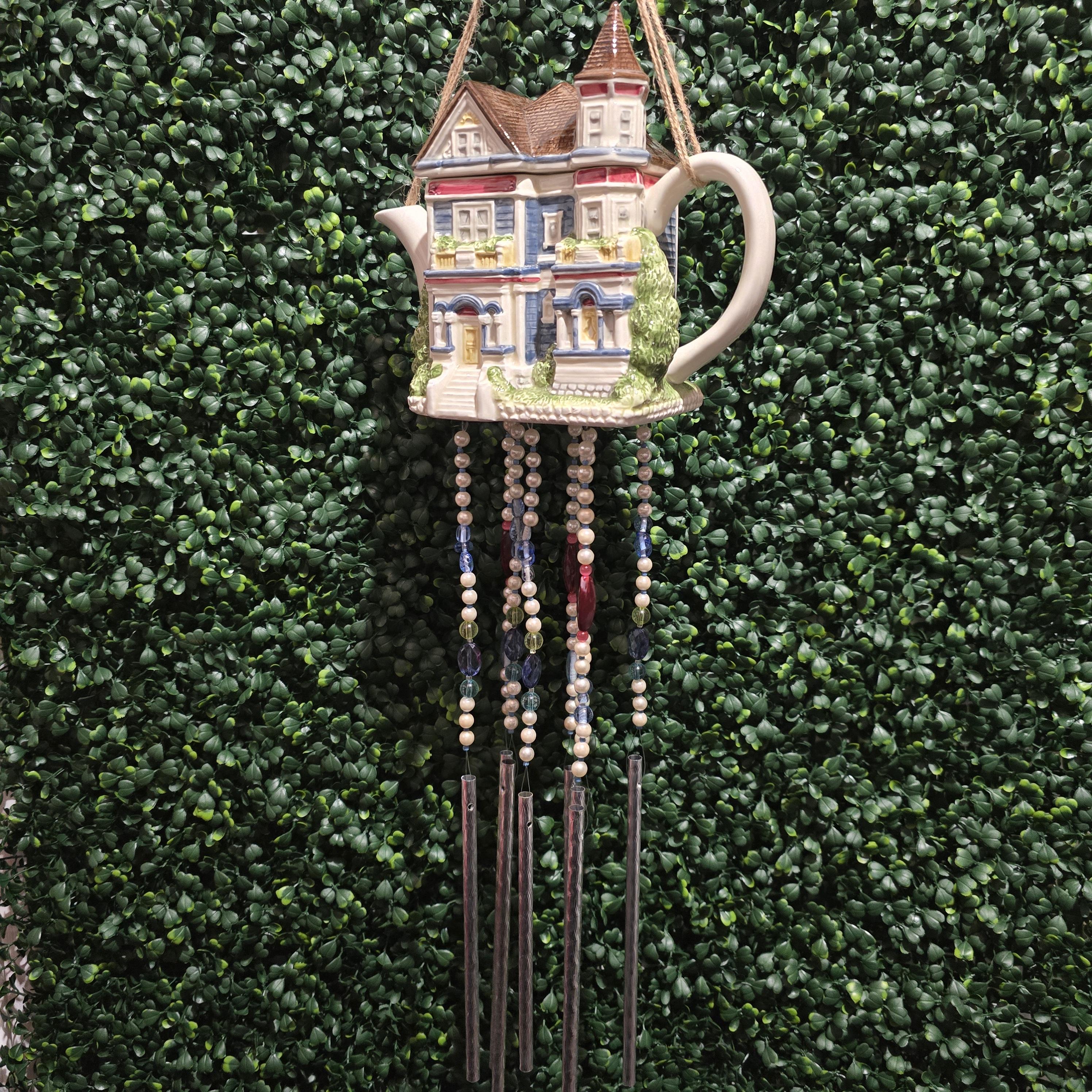 Victorian Teapot House Wind Chime – Handcrafted One-of-a-Kind Garden Art – Image 2