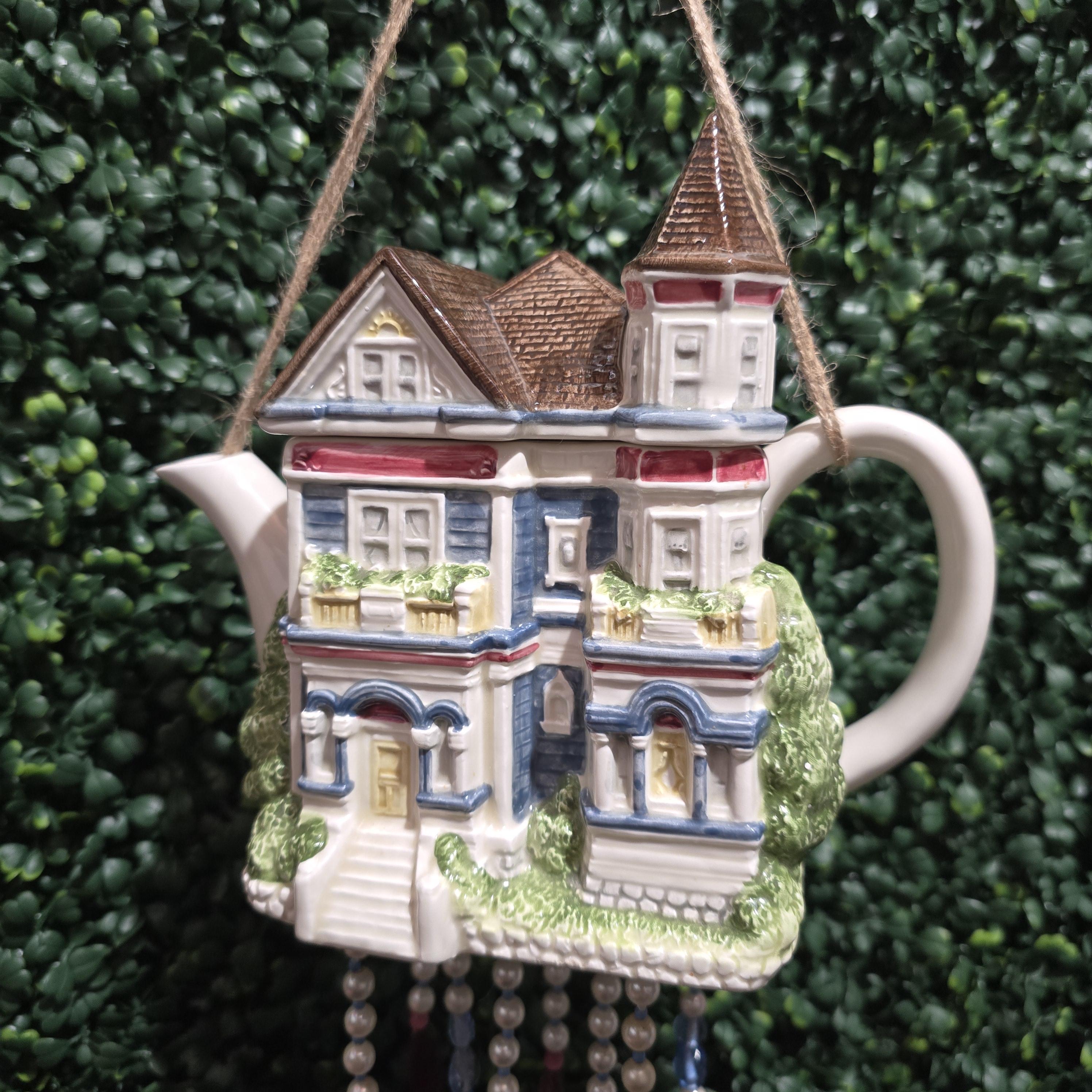 Victorian Teapot House Wind Chime – Handcrafted One-of-a-Kind Garden Art – Image 1