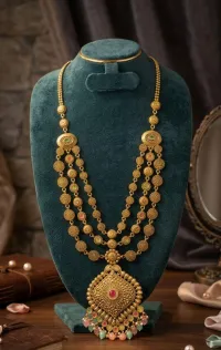 The Virasat Triple-Layer Medallion || Antique || Premium Alloys || High Grade Synthetic Stones || – Image 1