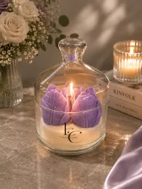 Luxury Floral Cloche Candle Collection – Elegant Decorative Scented Candles in Glass Dome – Lavender Luxe Cloche Candle