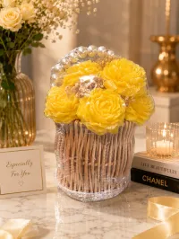 Luxury Floral Decorative Gift Basket – Yellow