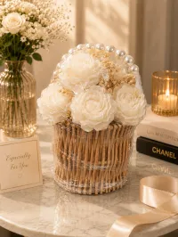 Luxury Floral Decorative Gift Basket – White
