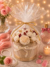 Luxury Soap Flower Box – Elegant Handmade Floral Gift Box – Golden Ivory Bloom