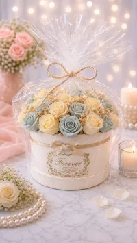 Forever Bloom Soap Flower Box – Ivory Blue Serenity Bloom Box