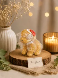 Puppy Candle – Golden Red Ribbon Puppy Candle