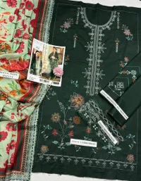Zara Shahjahan 3PC Lawn Suit Green – Heavy Embroidered – Image 3