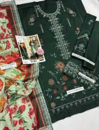 Zara Shahjahan 3PC Lawn Suit Green – Heavy Embroidered – Image 4