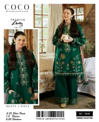 Zara Shahjahan 3PC Lawn Suit Green – Heavy Embroidered – Image 1