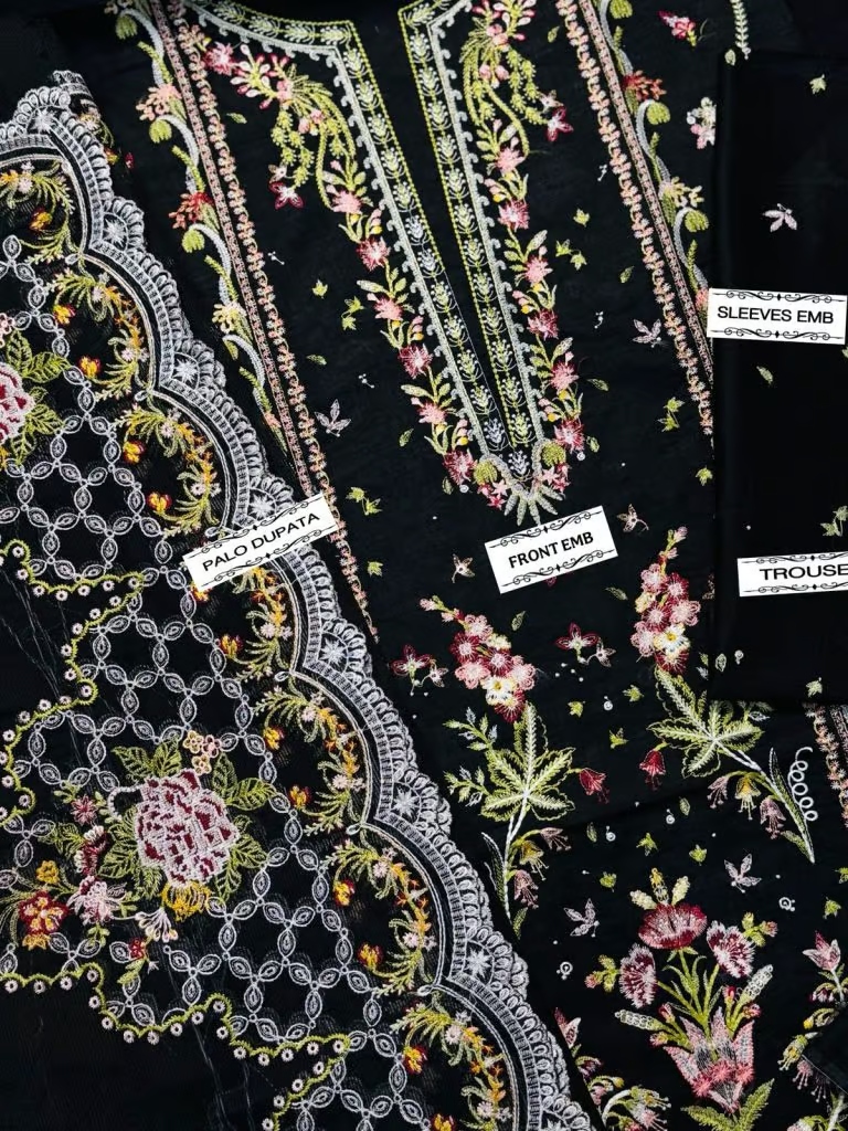 Qalamkar 3PC Embroidered Lawn Suit with Khaadi Net Dupatta – Image 2