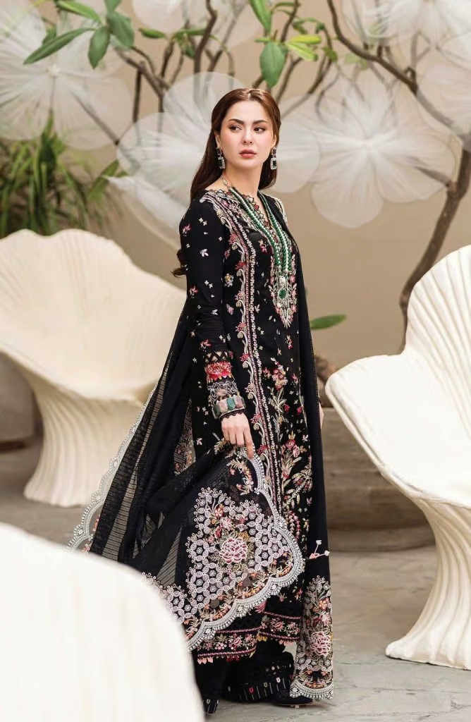 Qalamkar 3PC Embroidered Lawn Suit with Khaadi Net Dupatta – Image 3