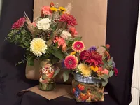 Rooster Farmhouse Fabric Basket with Mixed Floral Arrangement – Handmade by JJ and Company Treasures – Image 1