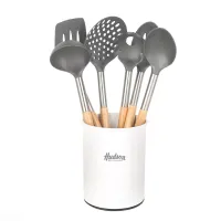 SET DE 6 UTENSILIOS DE NYLON GRIS C/MANGO MADERA – Image 3