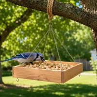 Cedar Hanging Tray Bird Feeder – Image 1
