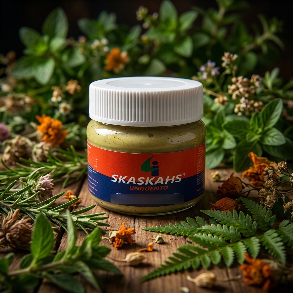 Ungüento SKASKAHS: Ungüento herbolario coadyuvante para psoriasis. 250 g. Libre de cortisona. Patente IMPI y registro COFEPRIS. – Image 1