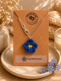 Forget-Me-Not Pendant Necklace | Handmade Crochet Dementia Awareness Jewellery – Platinum Tone
