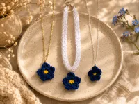 Forget-Me-Not Bloom Choker | Handmade Crochet Dementia Awareness Necklace – Image 2