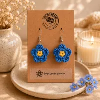 Forget-Me-Not Drop Earrings | Handmade Crochet Flower Jewellery | Dementia Awareness Gift – Platinum Tone