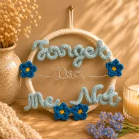 Forget-Me-Not Keepsake Hoop | Personalised Handmade Crochet Wall Decoration – Yes (an email will be sent asking for the word/name you would like)