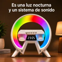Reloj de mesa todo en uno, alarma, parlante, luz de noche y cargador inalambrico. – Imagen 2