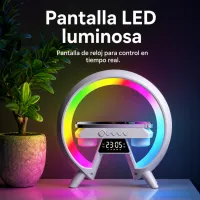 Reloj de mesa todo en uno, alarma, parlante, luz de noche y cargador inalambrico. – Imagen 1