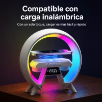 Reloj de mesa todo en uno, alarma, parlante, luz de noche y cargador inalambrico. – Imagen 3