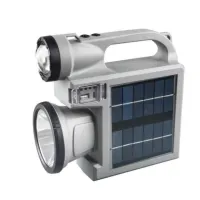 Linterna con foco doble, recarga por panel solar para camping y emergencias, power bank, batería externa – Imagen 3