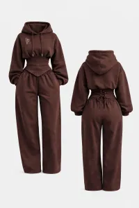POR Corset Waist Hoodie Jumpsuit – Small, Brown