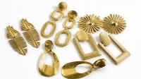 Gold Textured Geometric Earrings – Image 1