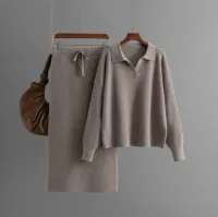 Taupe Knit Skirt and Sweater Shirt – Image 1