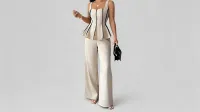Cream Peplum Top with Wide Leg Pant Set – Image 1
