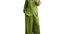 Green Linen Oversized Shirt with Wide Leg Pants Set – Image 1