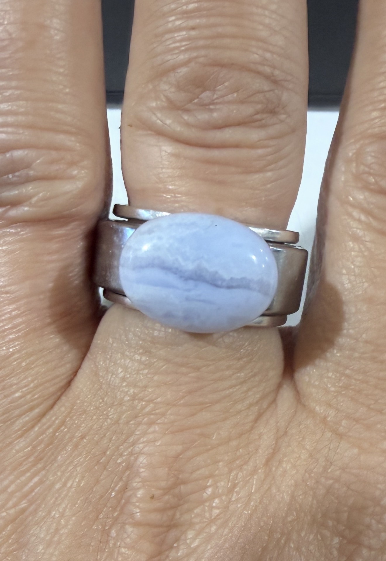 Blue Lace Agate Smart Ring Jacket — Sterling Silver – Image 2