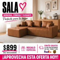 Sala Seccional Tipo L Piel Sintetica Brown 48 – Image 1