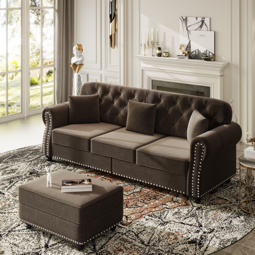 Sofa Clasico Elegante Beige + Ottoman 48 – Image 5