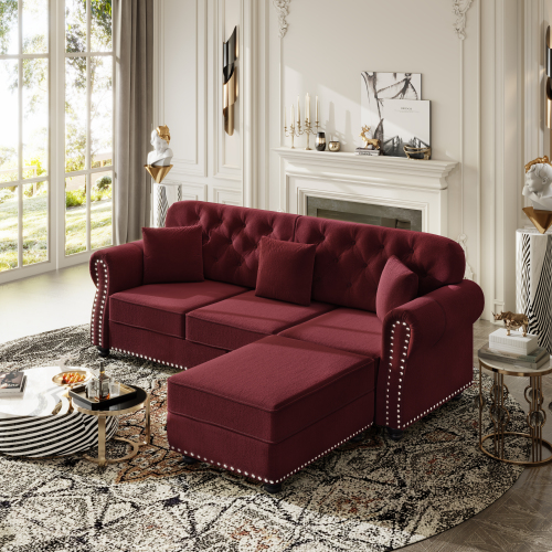 Sofa Clasico Elegante Beige + Ottoman 48 – Image 4