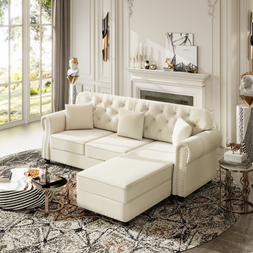 Sofa Clasico Elegante Beige + Ottoman 48 – Image 6