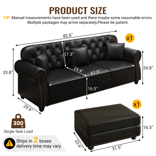 Sofa Piel Sintetica Negro + Ottoman 48 – Image 7