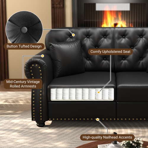 Sofa Piel Sintetica Negro + Ottoman 48 – Image 6