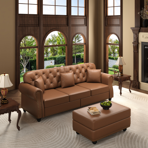 Sofa Piel Sintetica Negro + Ottoman 48 – Image 2